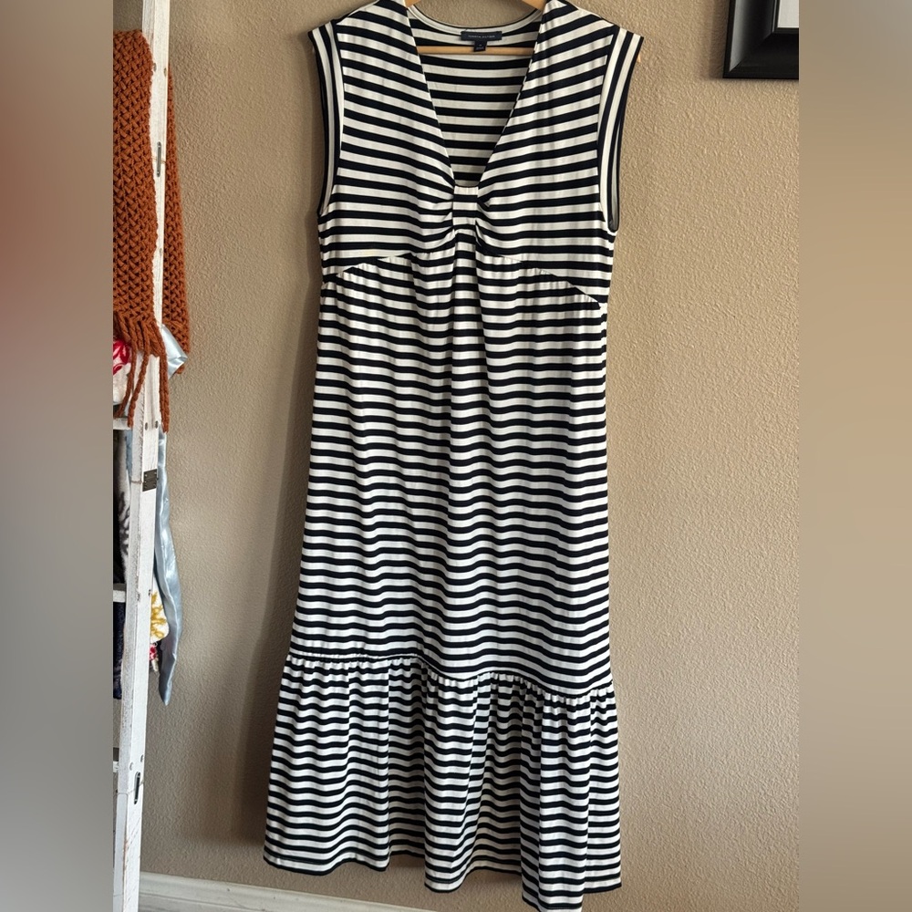 Tommy Hilfiger Navy and White Striped Flowy Dress